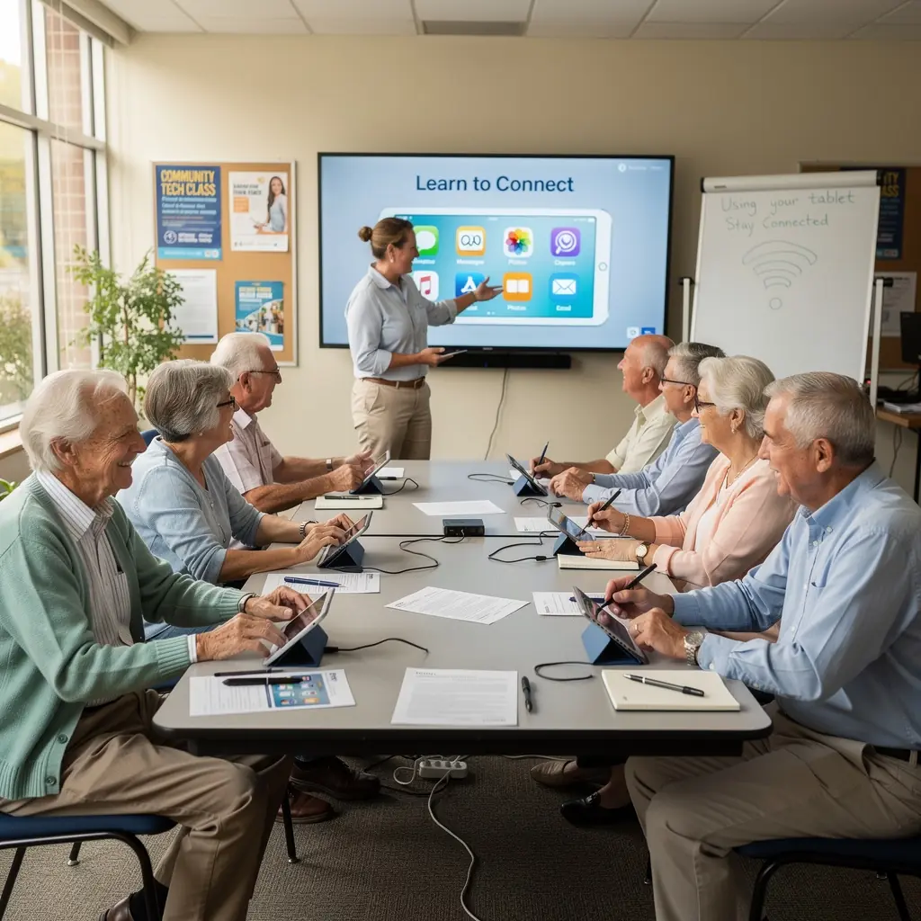 A group of elderly individuals participating in a lively arts and crafts session.
